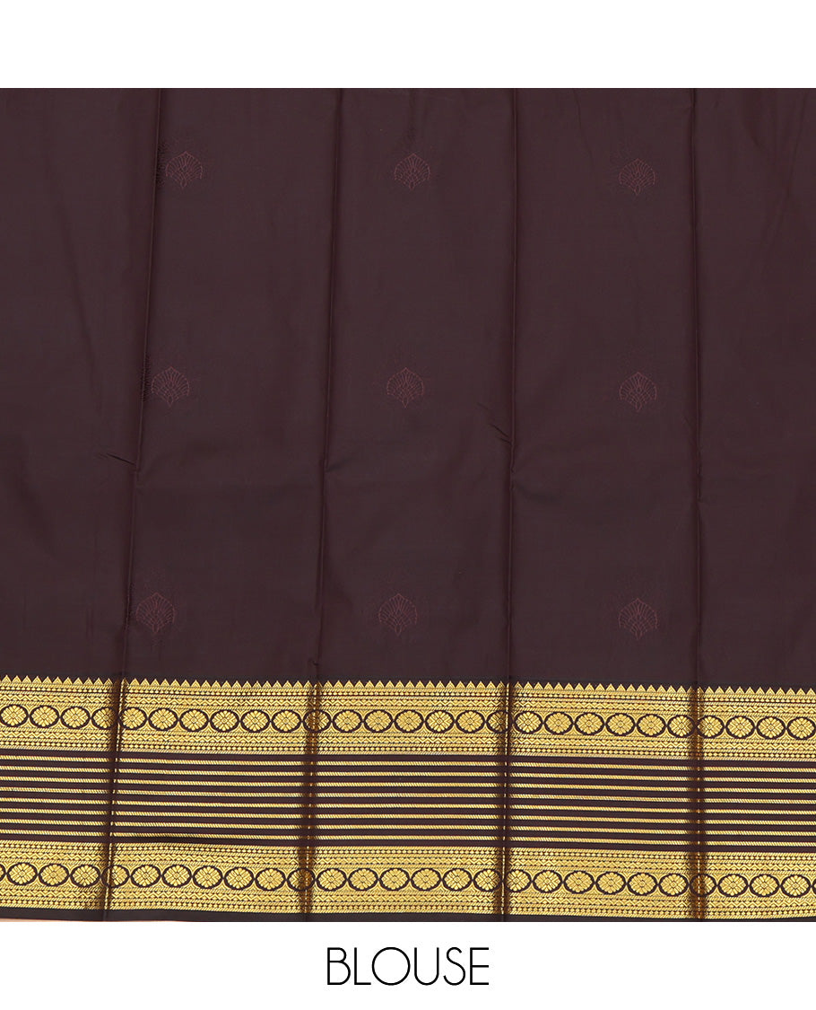 Brown Zari Butta Traditional Dotted Stripes Budget Silk Saree