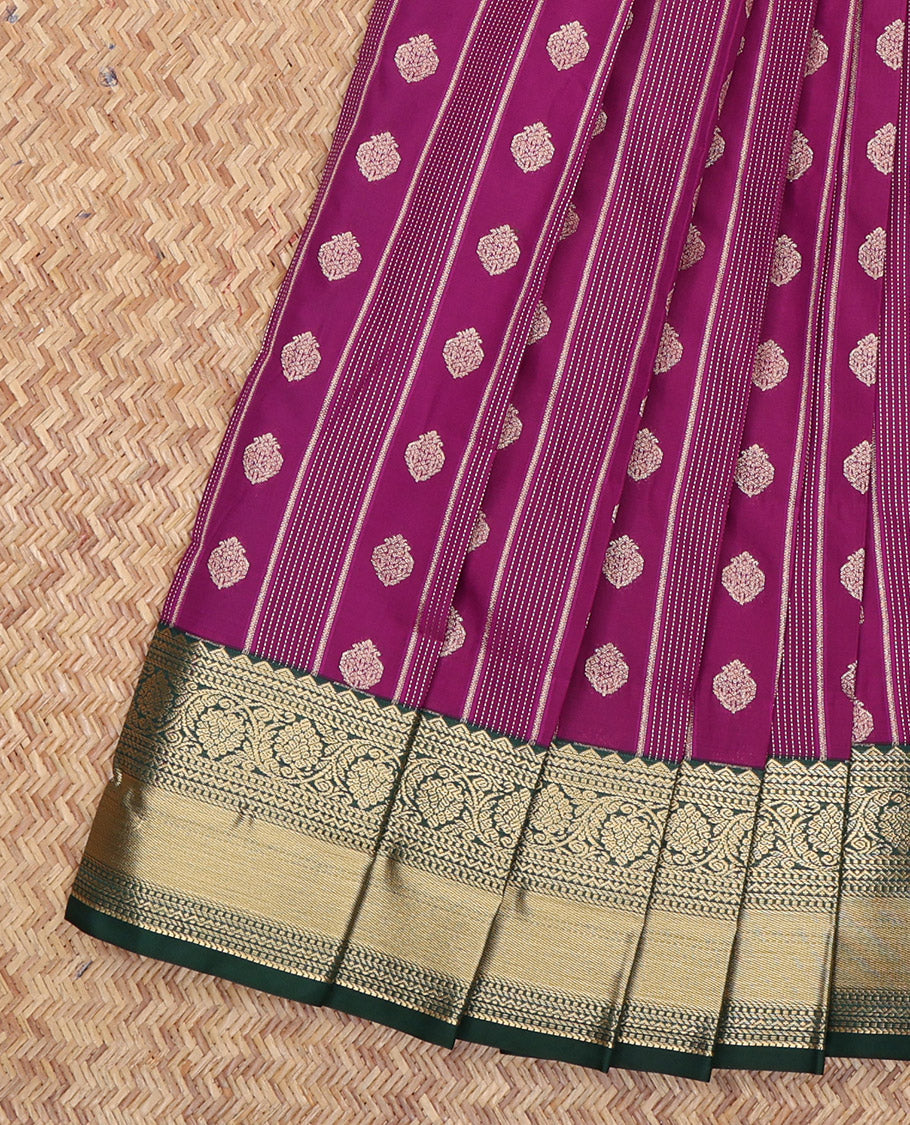 Purple Budget Silk Saree, Woven with Zari Buttas and Stripes, a Contrast Traditional Zari Border, Grand Pallu, and a Contrast Blouse
