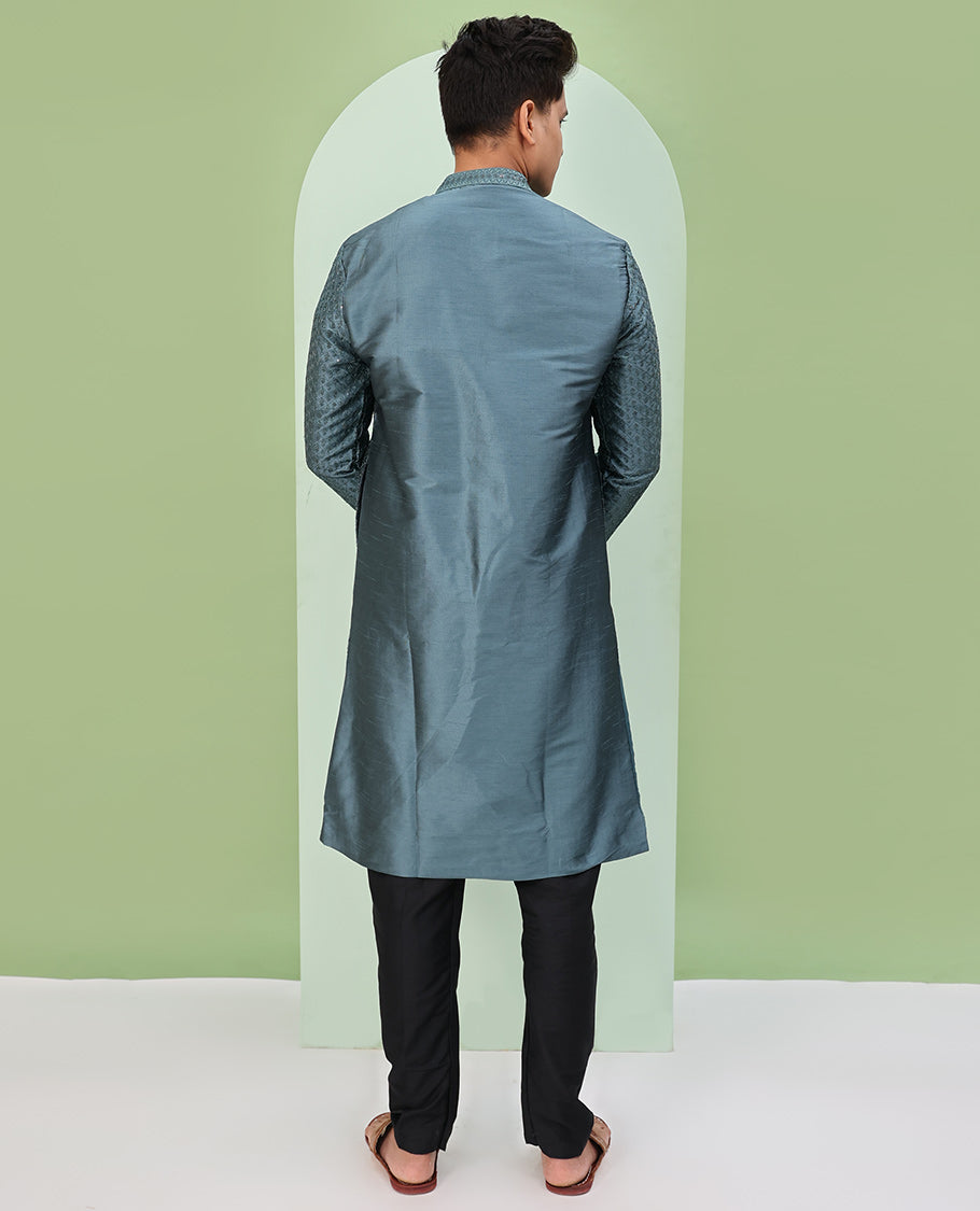 Grey argyle design sequins embroidered full-sleeve kurta set
