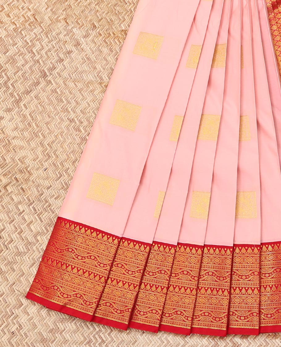 Pink Budget Silk Saree, Sparsely Sparkled with Zari Buttas, Complemented by a Contrast Traditional Zari Border, Grand Jaal Pallu, and Contrast Blouse