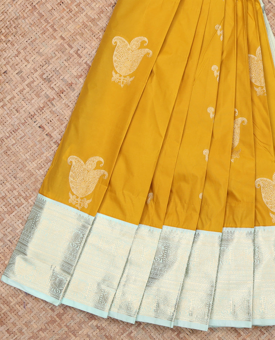 Mustard Zari Design Border Budget Silk Saree