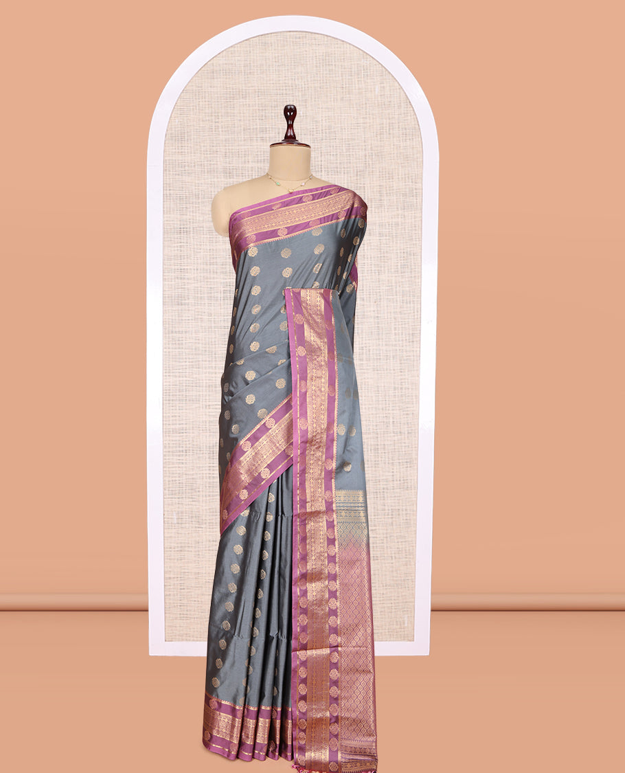 Grey Zari Butta Budget Silk Saree
