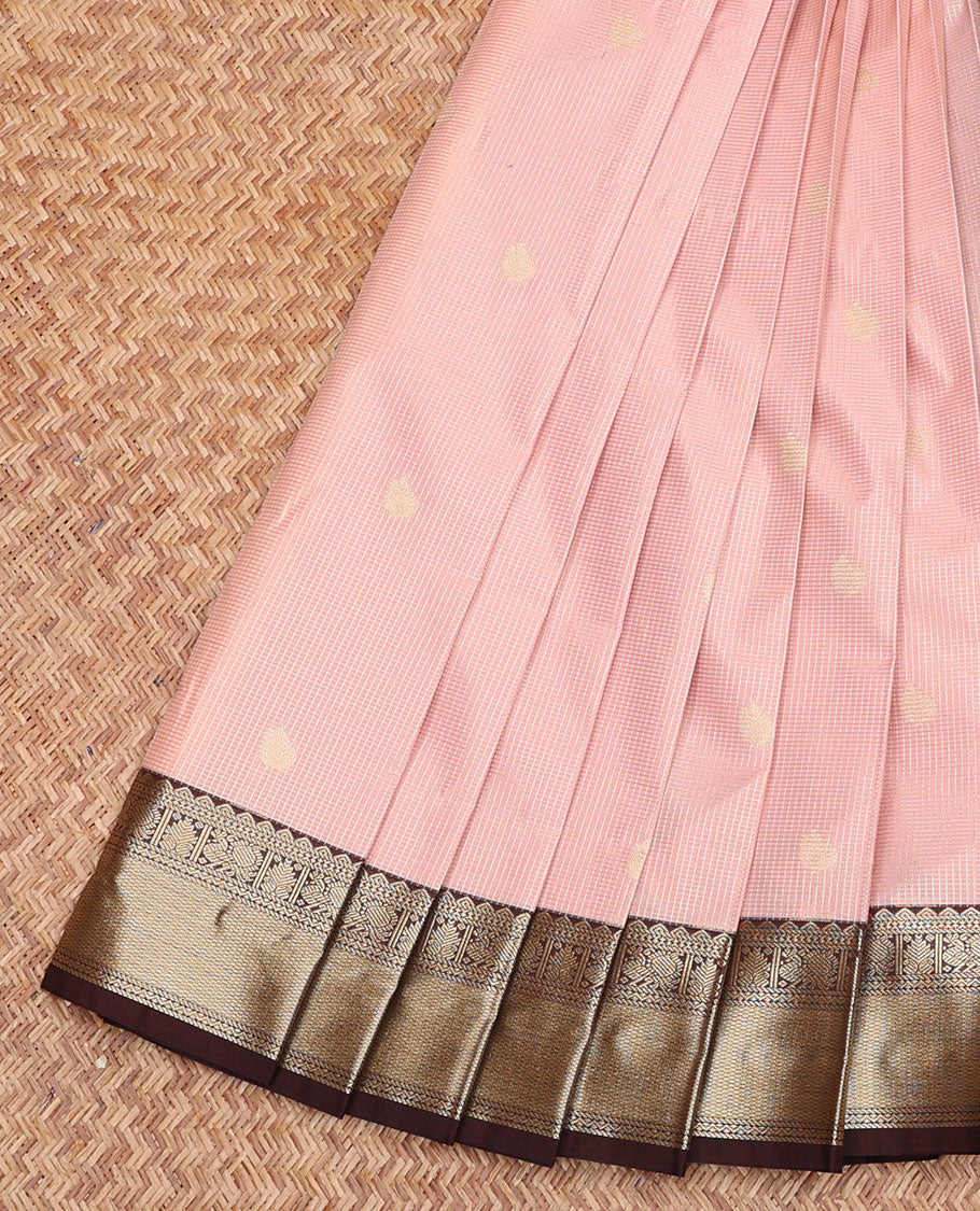 Pink Budget Silk Saree, Subtly Sparkled with Zari Buttas and Checks, Contrast Traditional Zari Border, Grand Jaal Pallu, and a Contrast Blouse