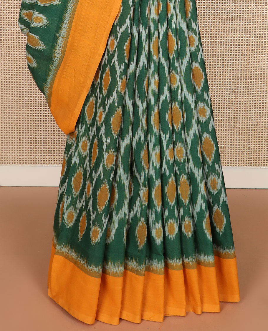 Green jaal design pochampally cotton saree, contrast border & pallu of stripes