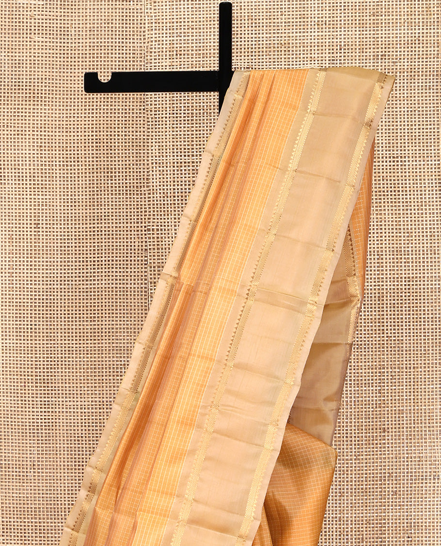 Sandal Mayuri Lite Silk Mix Saree, Detailed with Micro-Checked All Over Its Body, Complemented by a Contrast Rettai Pettu Border of Rekku, Muthu, and Bentex Designs, Pallu of Checked Designs, and Paired with a Contrast Blouse