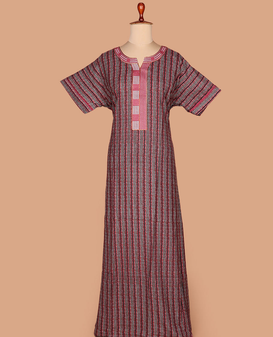 Multi-color geometric print with round neck half-sleeve cotton nighty