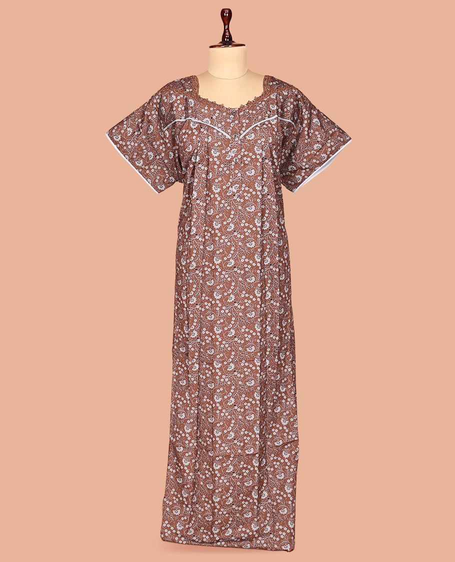 Brown Cotton-Blended Nighty