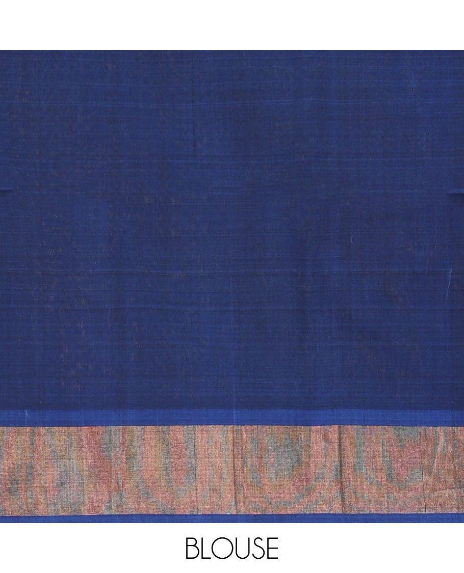 Green ikkat design silk cotton saree, contrast bavanji border, and pallu of ikkat designs