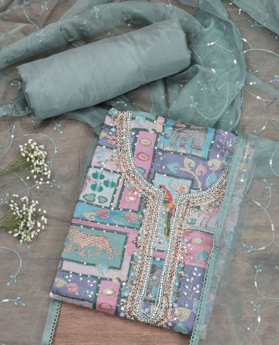 Pale Blue Organza Material Chudidar Set