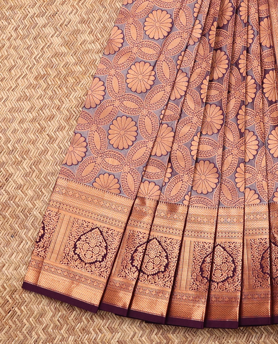 Grey Budget Silk Saree, Gleamed Up with Jacquard Design, Contrast Traditional Zari Border, Jaal Pallu, and a Contrast Blouse