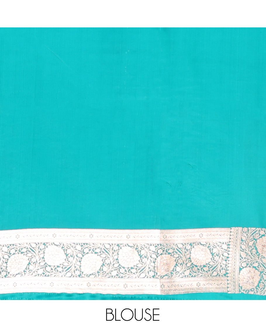 Green Banarasi Nylon Saree, Steeped with Buttas, Floral Creeper Zari Border, Intricate Pallu, and a Matching Blouse