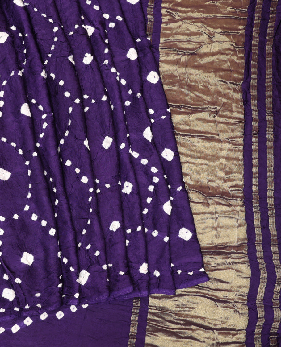 Borderless Violet Bandhani Dola Silk Saree