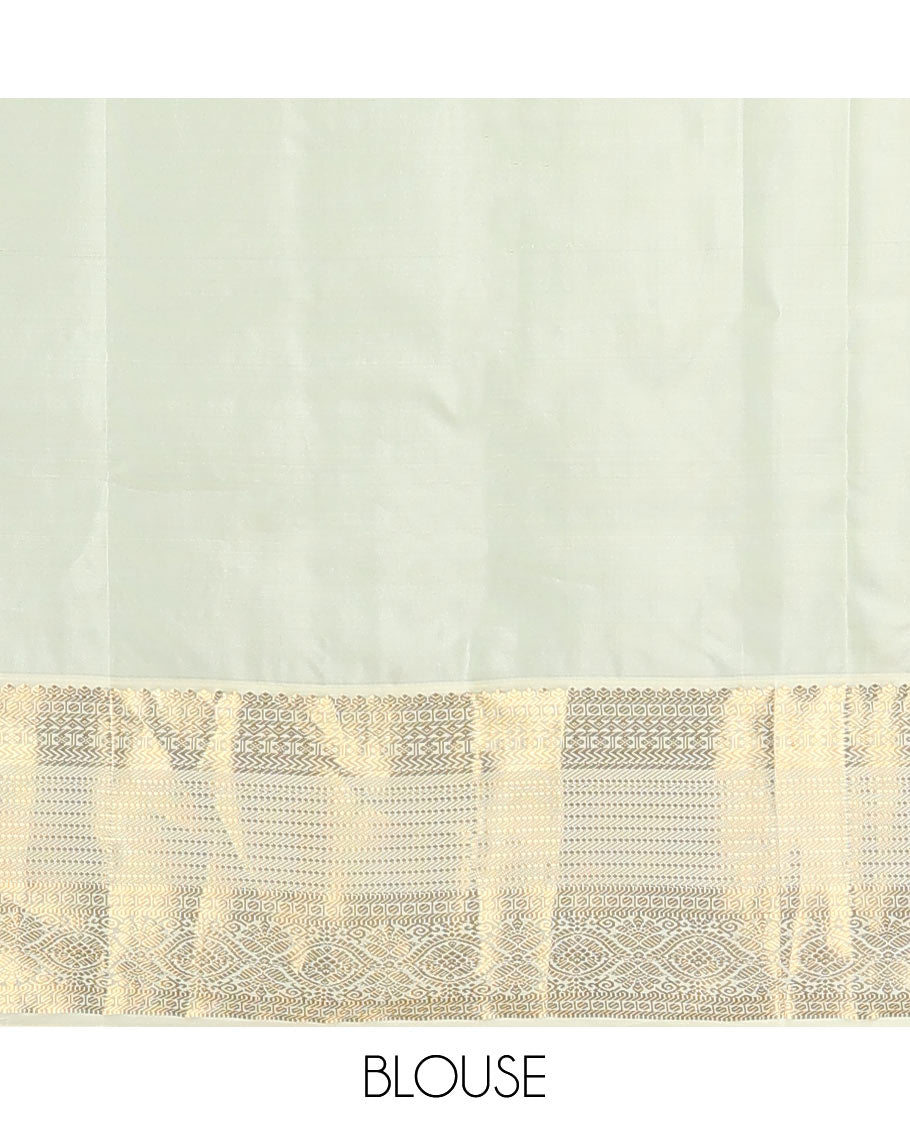 Purple round mayil buttas Vasundhara silk mix saree, contrast border of thilakam mokku, paisa, banaras, diamond, vanki, banaras, muthu, and chakra designs, and jaal pallu