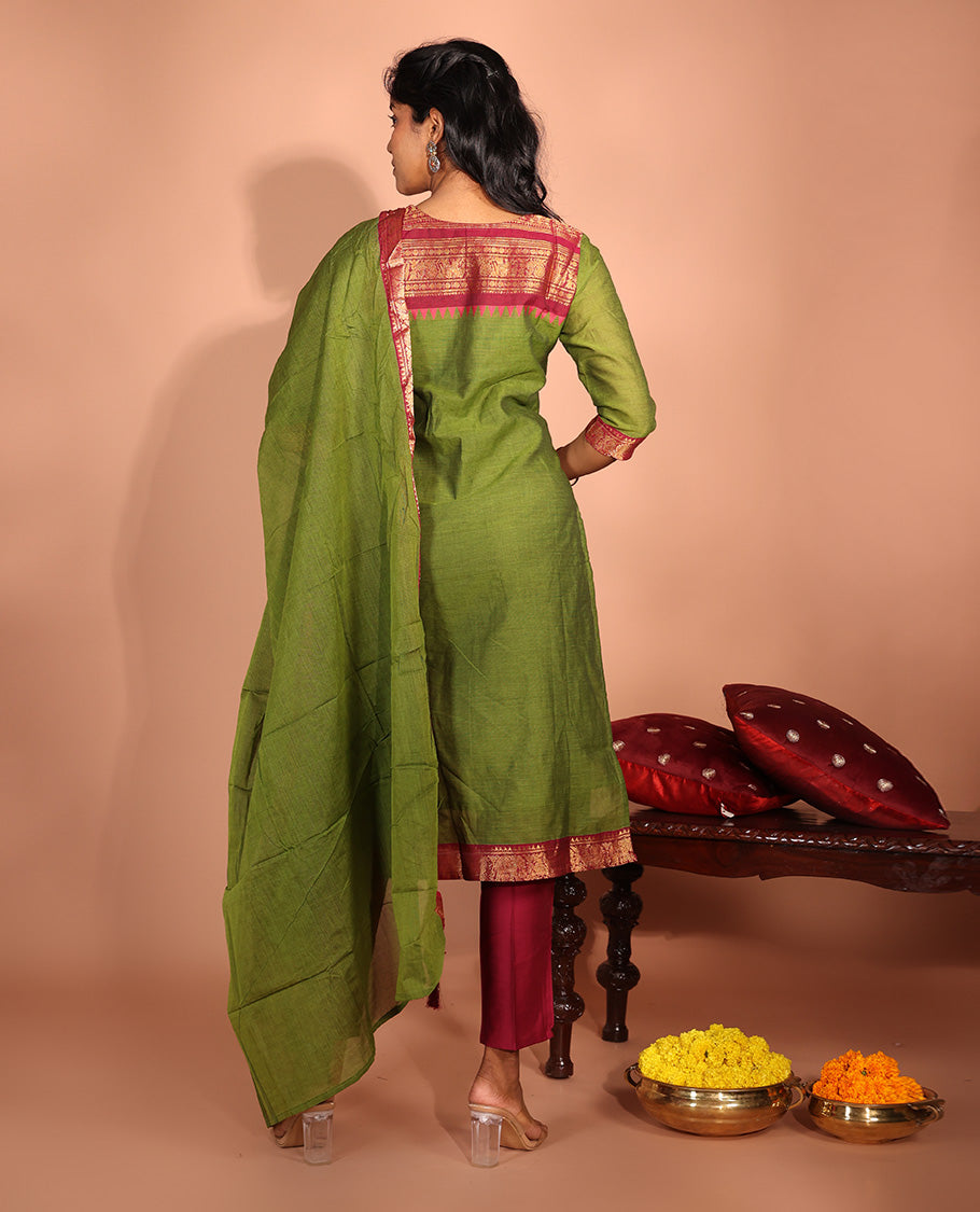 Green Cotton Readymade Suit