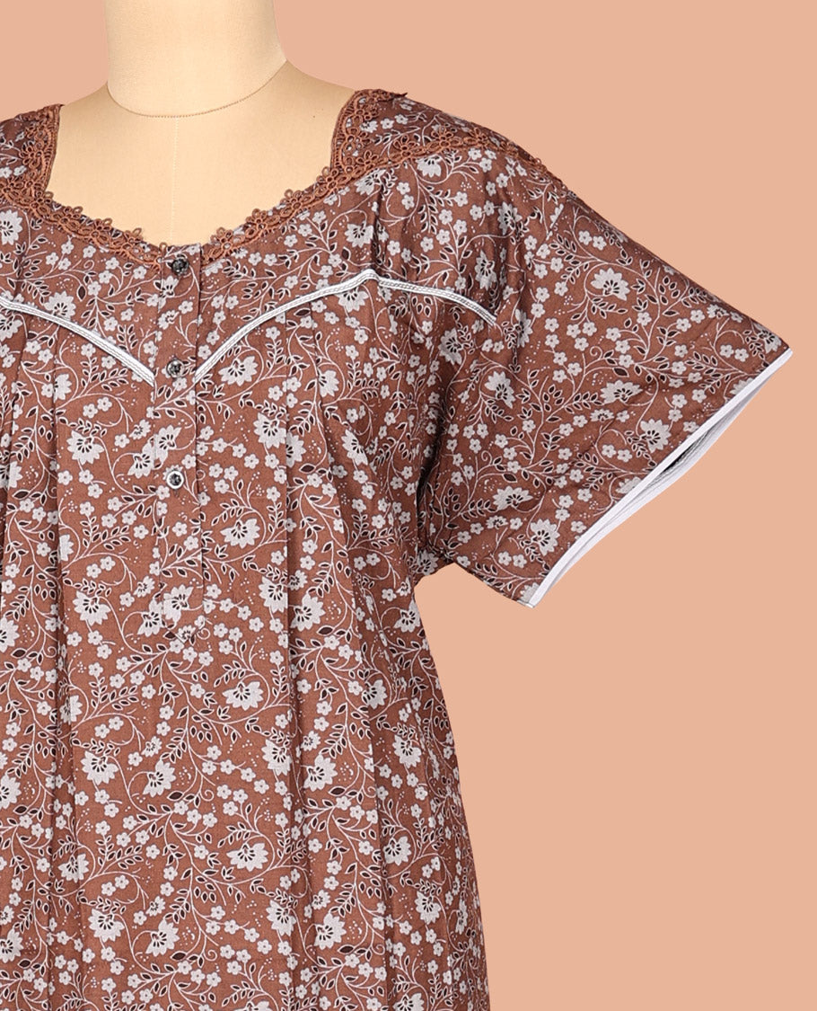 Brown Cotton-Blended Nighty
