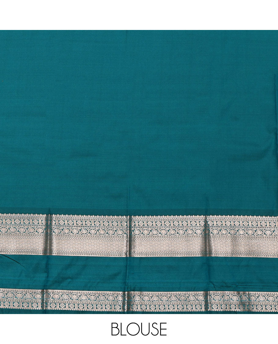 Crimson Red Budget Silk Saree, Richly Detailed with Zari Buttas All Over Its Body, Complemented by a Contrast Traditional Zari Design Rettai Pettu Border, Intricate Pallu, and Paired with a Contrast Blouse