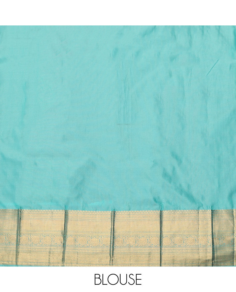 Pink Budget Silk Saree, Accentuated with Tree Zari Buttas, Complemented by Contrast Traditional Zari Border, an Intricate Pallu and a Contrast Blouse