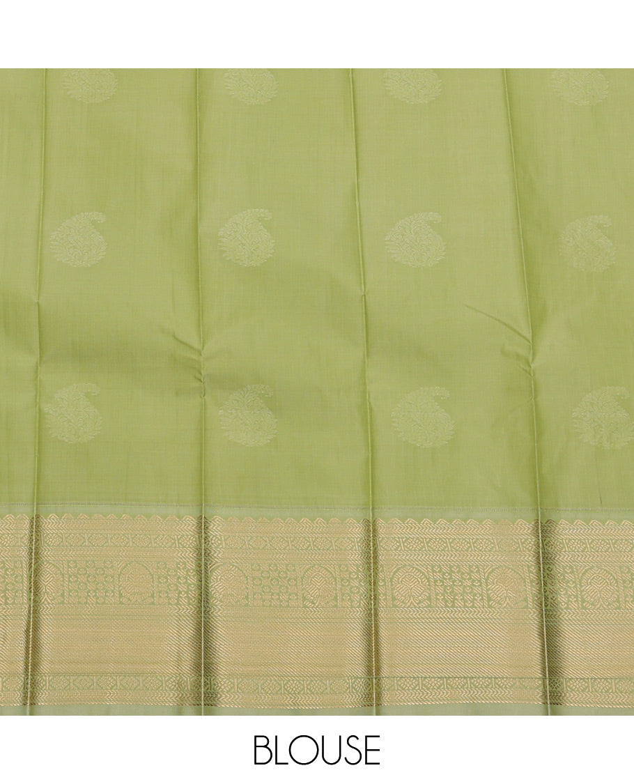 Pink Budget Silk Saree Featuring Zari Buttas, Complemented by a Contrast Traditional Zari Rettai Pettu Border, Sparsely Woven Pallu, and Contrast Blouse