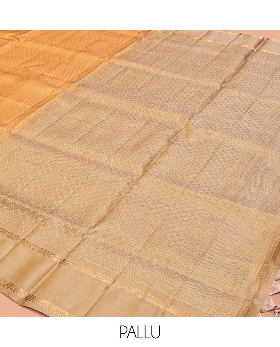 Sandal Mayuri Lite Silk Mix Saree, Detailed with Micro-Checked All Over Its Body, Complemented by a Contrast Rettai Pettu Border of Rekku, Muthu, and Bentex Designs, Pallu of Checked Designs, and Paired with a Contrast Blouse