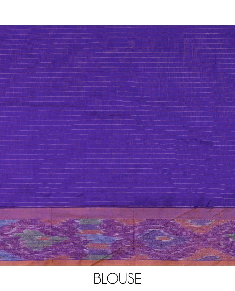 Blue micro-checked kuppadam cotton saree, ikkat border & pallu of stripes