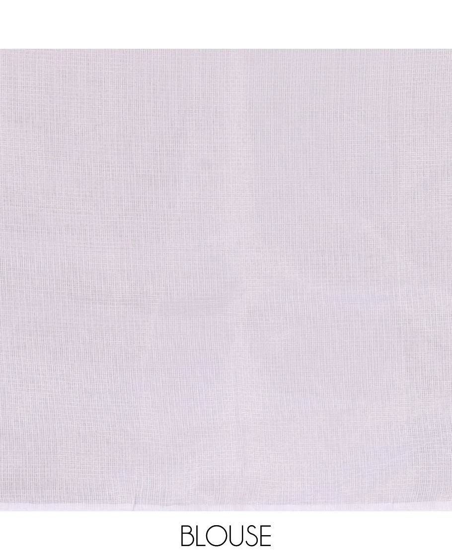 Cream floral motifs chikankari-style embroidered Kota checked saree, embroidered lace border & floral embroidered pallu