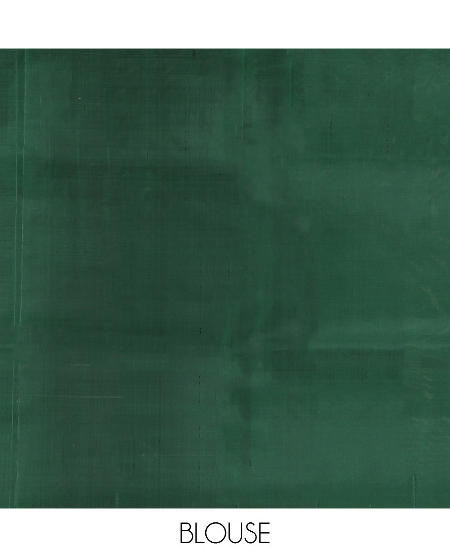 Borderless Green Mayuri Soft Silk Saree, Elevated with Buttas All Over Its Body, a Sparsely Sparkled Self-Pallu, and Paired with a Matching Blouse