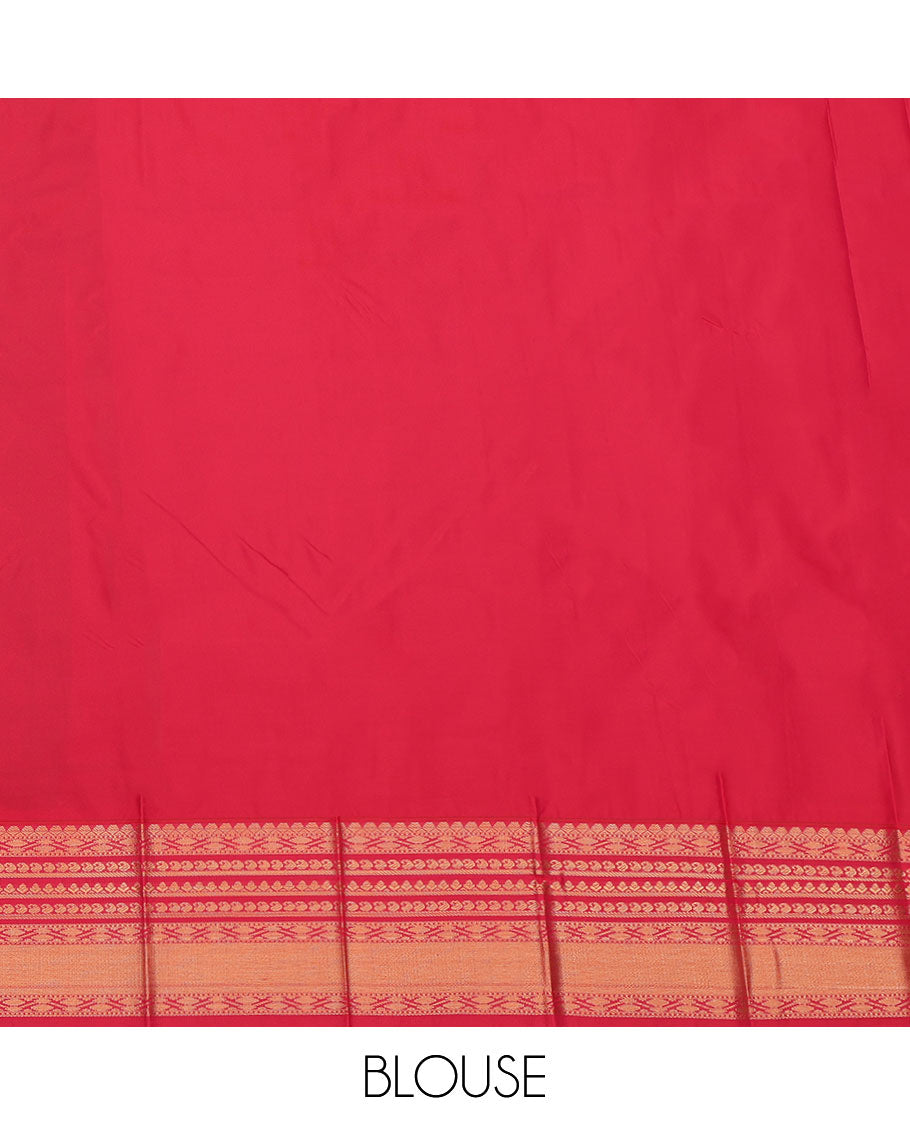 Green Budget Silk Saree, Embellished with Zari Buttas, a Contrast Traditional Zari Border, Intricate Pallu, and a Contrast Blouse