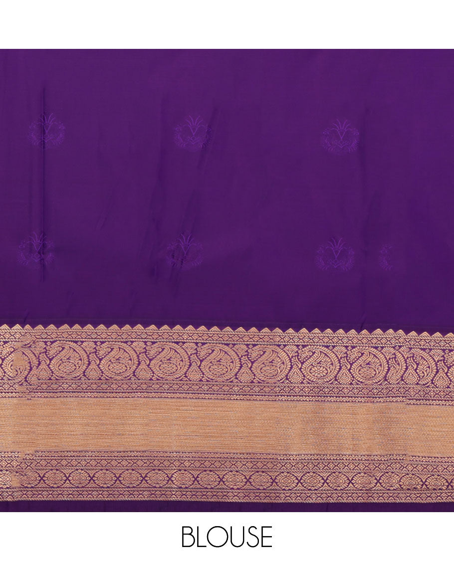 Peach Budget Silk Saree, Adorned with Zari Buttas, Contrast Traditional Zari Border, Grand Jaal Pallu, and a Contrast Blouse