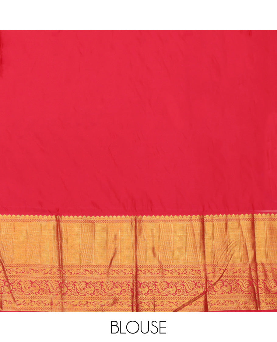 Green Budget Silk Saree, Accentuated with Zari Buttas, a Contrast Traditional Zari Border, Grand Jaal Pallu, and a Contrast Blouse