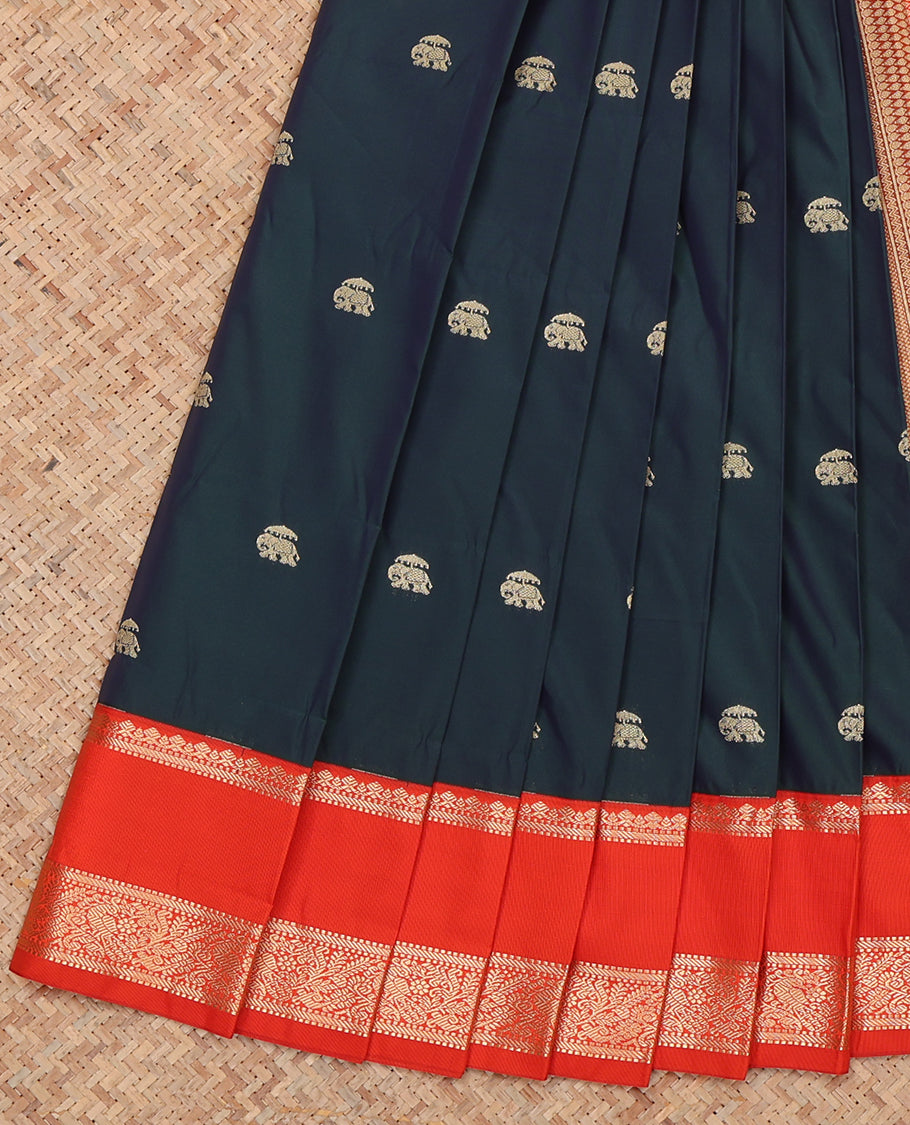 Blue Budget Silk Saree, Enthralled with Zari Buttas, Complemented by a Contrast Traditional Zari Border, Grand Pallu, and Contrast Blouse