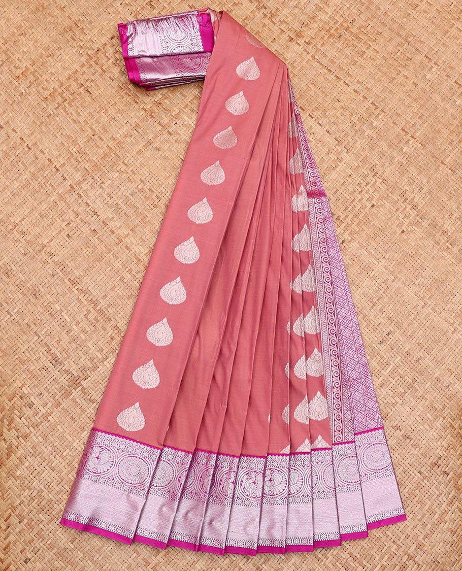Pink Budget Silk Saree, Adorned with Buttas All Over Its Body, Complemented by a Contrast Traditional Zari Design Border, Grand Jaal Pallu, and Paired with a Contrast Blouse