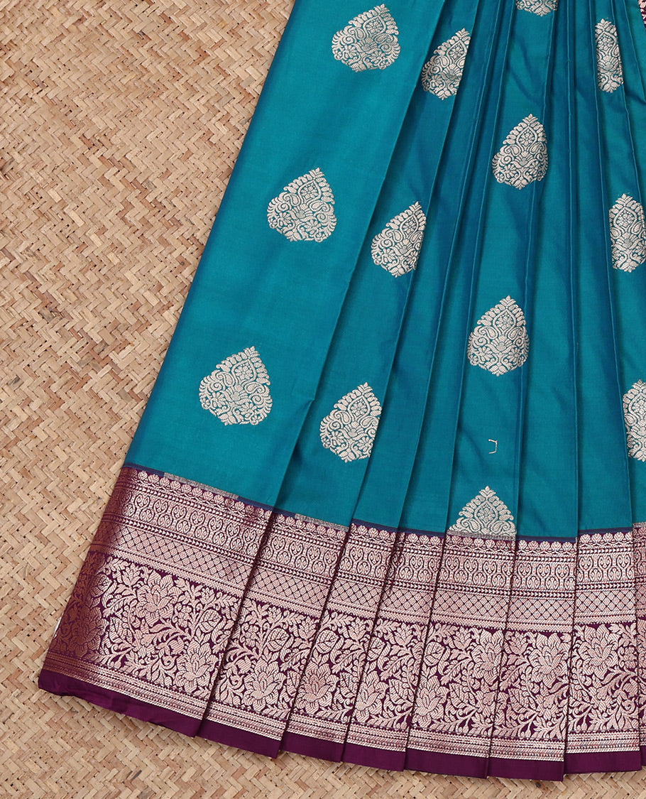 Blue Budget Silk Saree, Enriched with Zari Buttas All Over Its Body, Complemented by a Contrast Traditional Zari Design Border, Intricate Pallu, and Paired with a Contrast Blouse
