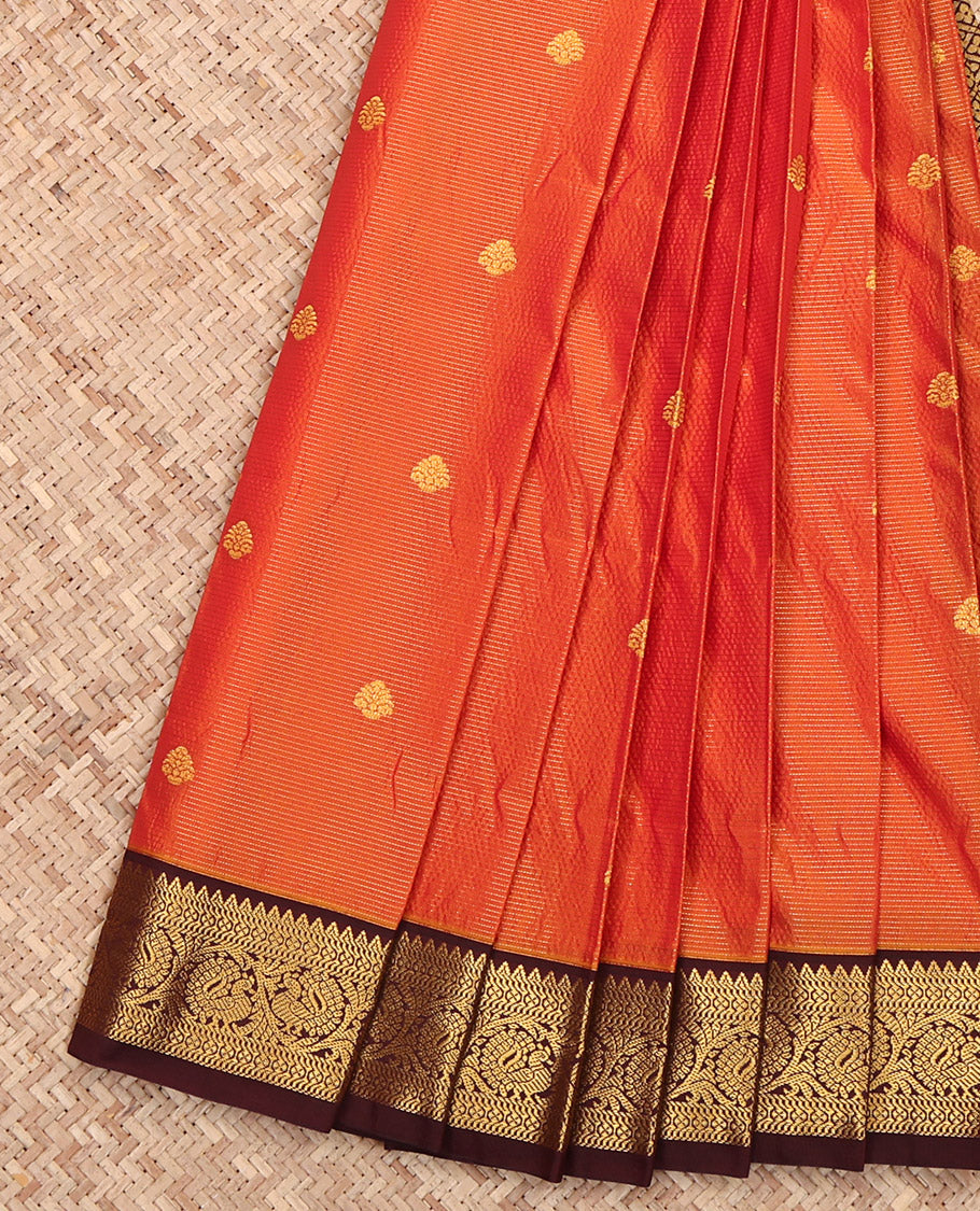 Orange Budget Silk Saree, Graced with Zari Buttas and Stripes, Captivating Contrast Traditional Zari Design Border, Pallu of Jaal Design, and a Contrast Blouse