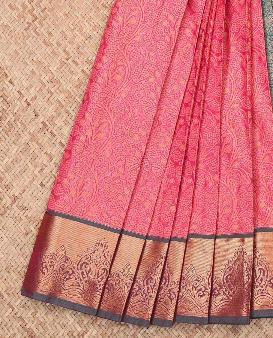 Pink Budget Silk Saree, Bedecked with Jacquard Design, Complemented by a Contrast Zari Border, Grand Pallu, and a Contrast Blouse