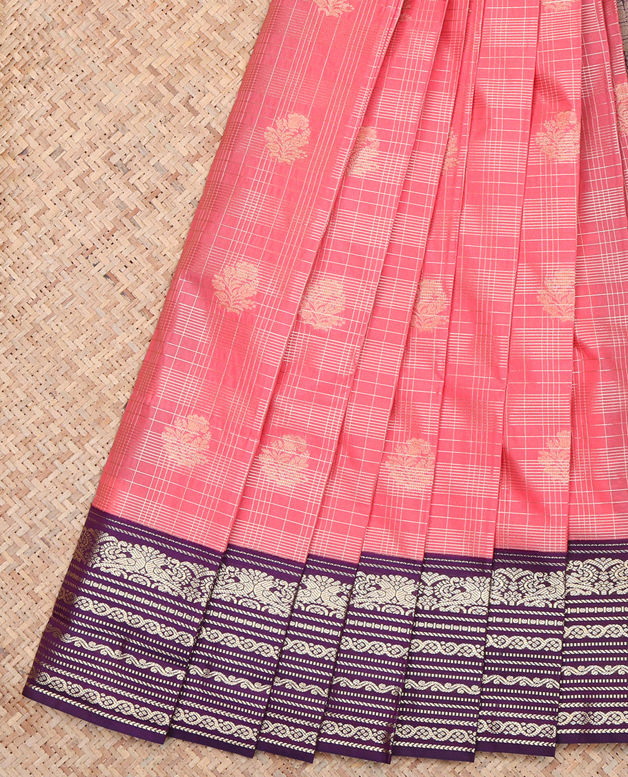Pink Traditional Zari Design Border Budget Silk Saree