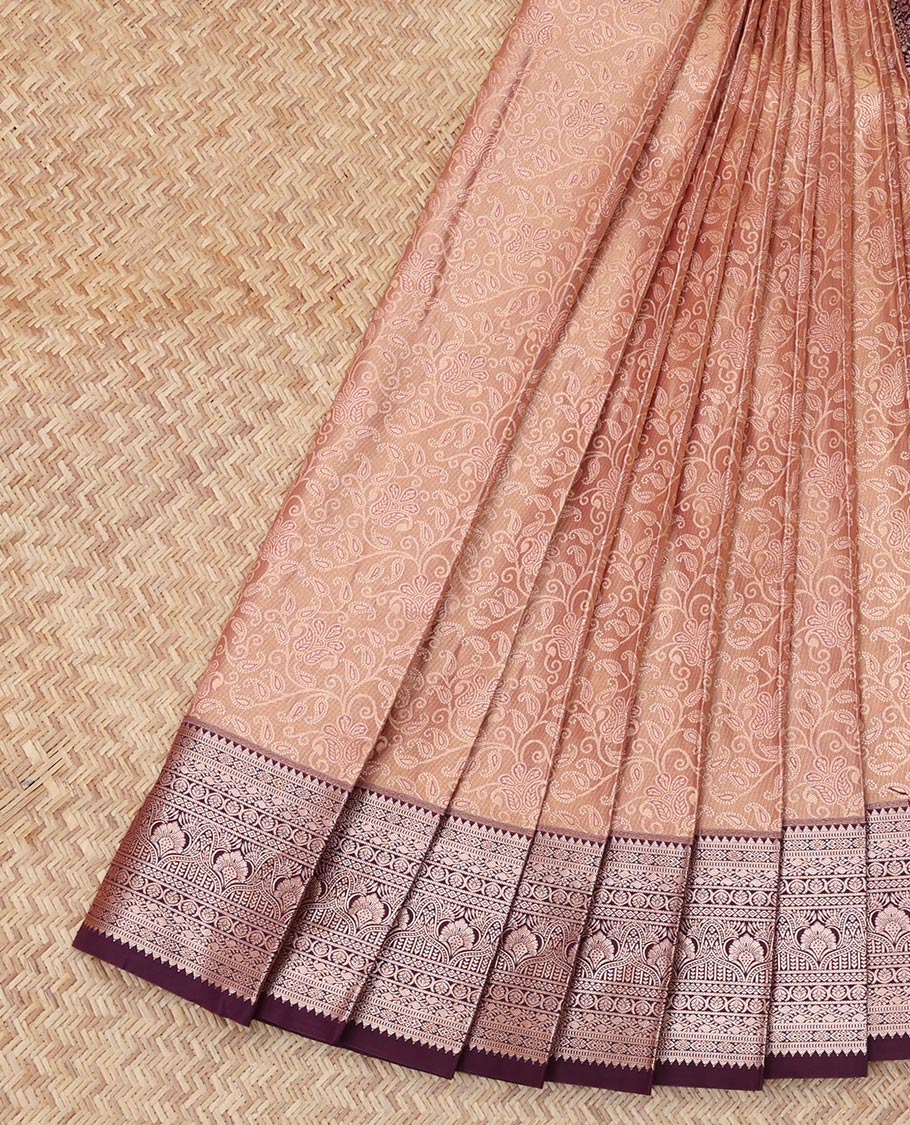 Light Brown Budget Silk Saree, Graced with Jacquard Design, Complemented by Contrast Traditional Zari Border, a Grand Pallu and a Contrast Blouse