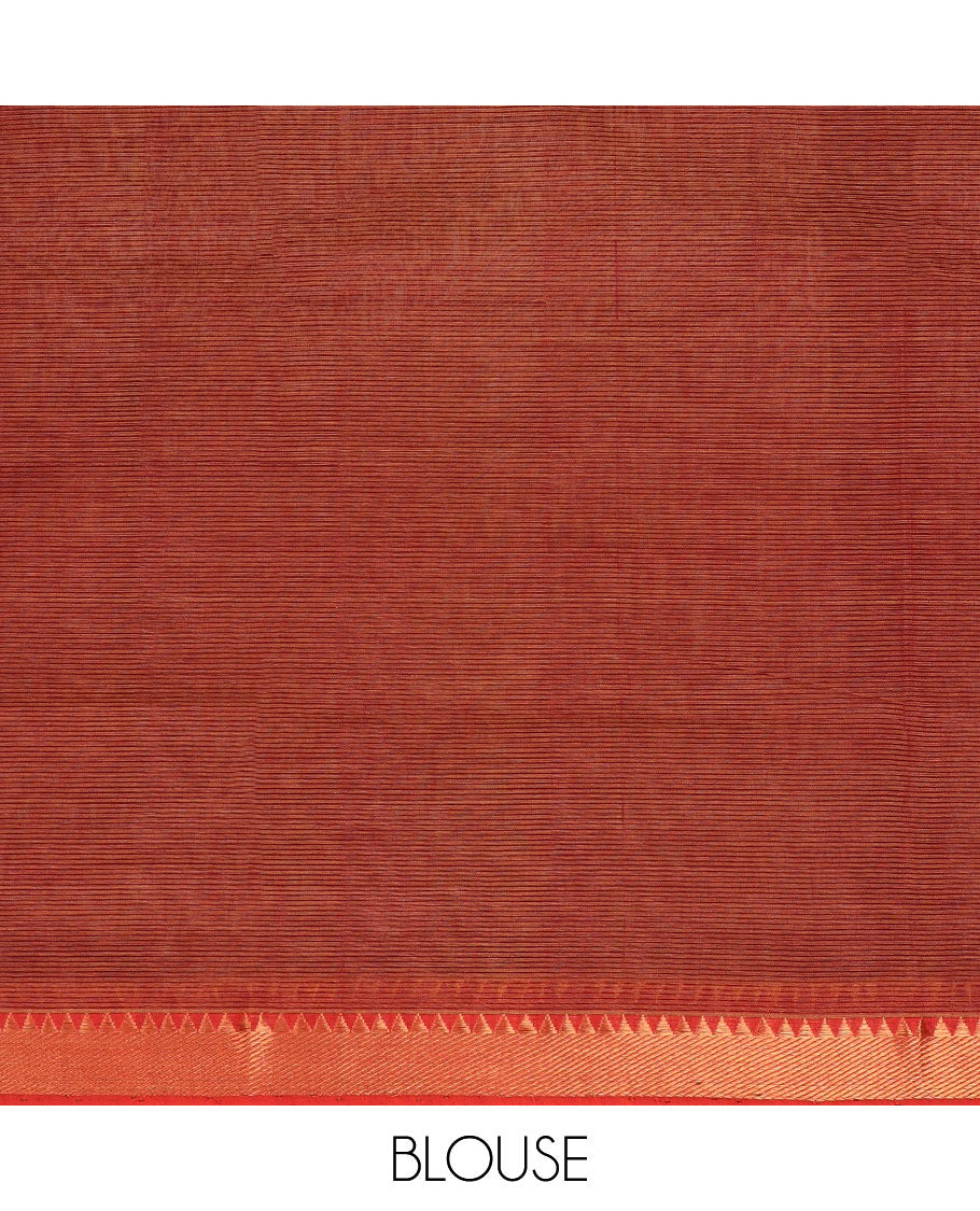 Brown striped vankatagiri cotton saree with contrast zari design border & pallu of stripes