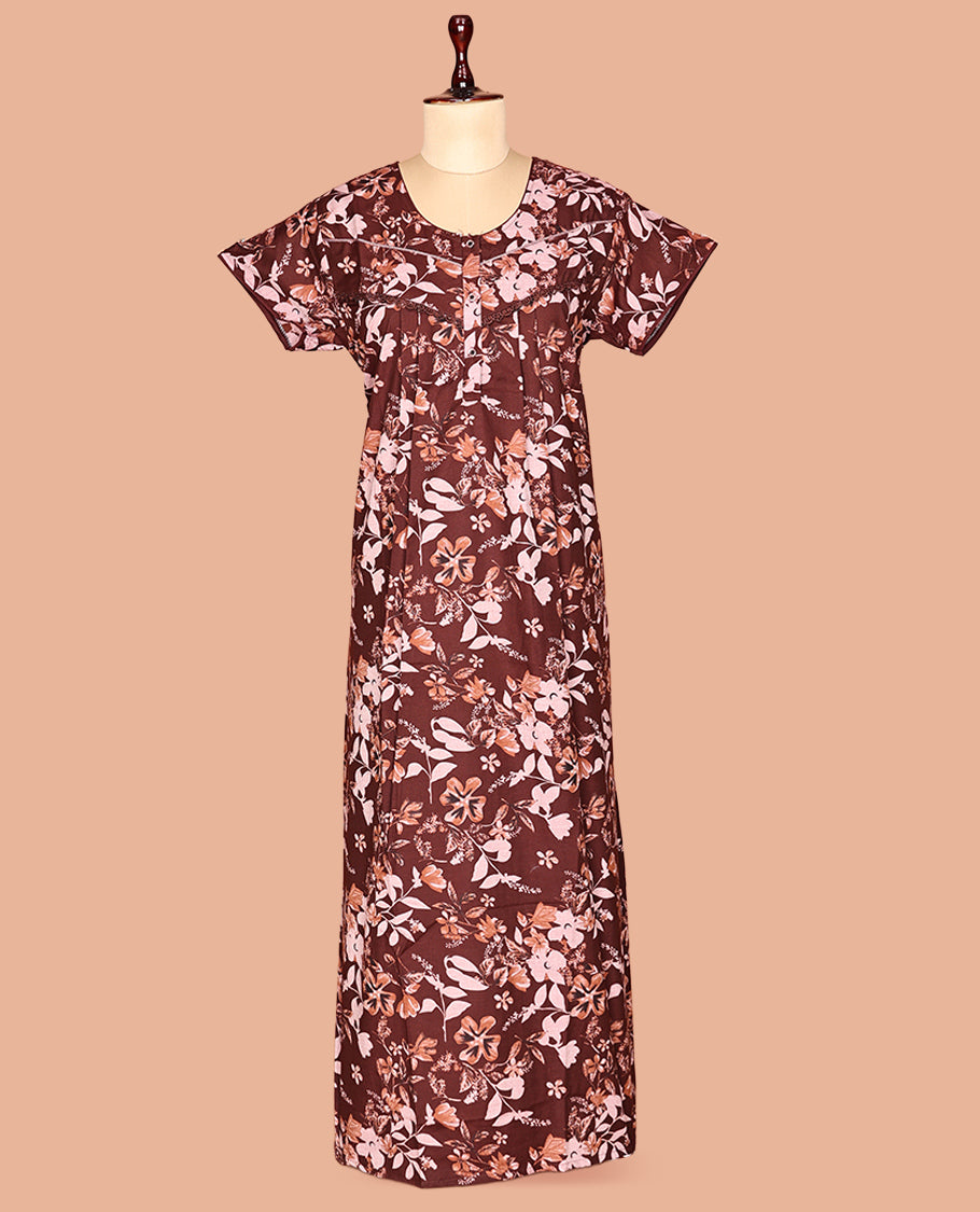 Maroon Half Sleeves Cotton-Blended Nighty