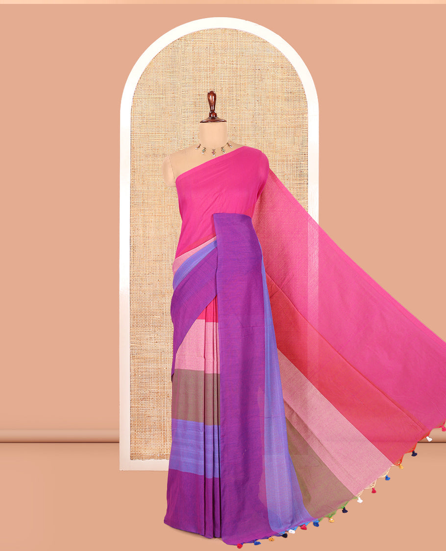 Borderless Violet Khadi Cotton Saree