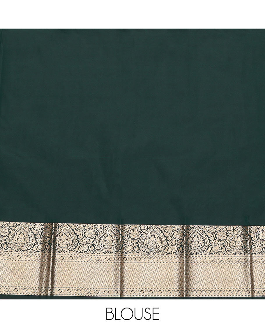 Maroon Budget Silk Saree Meticulously Crafted with Zari Buttas, Highlighted with Traditional Zari Border, Contrast-Decked-Up with Jaal Pallu, and Paired with a Contrast Blouse