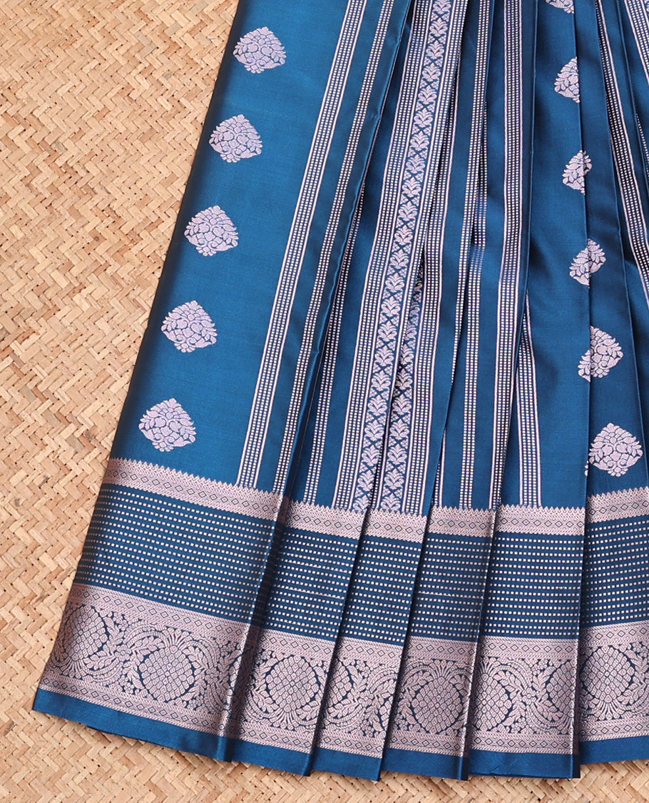 Blue Budget Silk Saree, Adorned with Zari Buttas All Over Its Body, Highlighted by Traditional Zari Designs Woven Border, Grand Pallu and Paired with a Matching Blouse