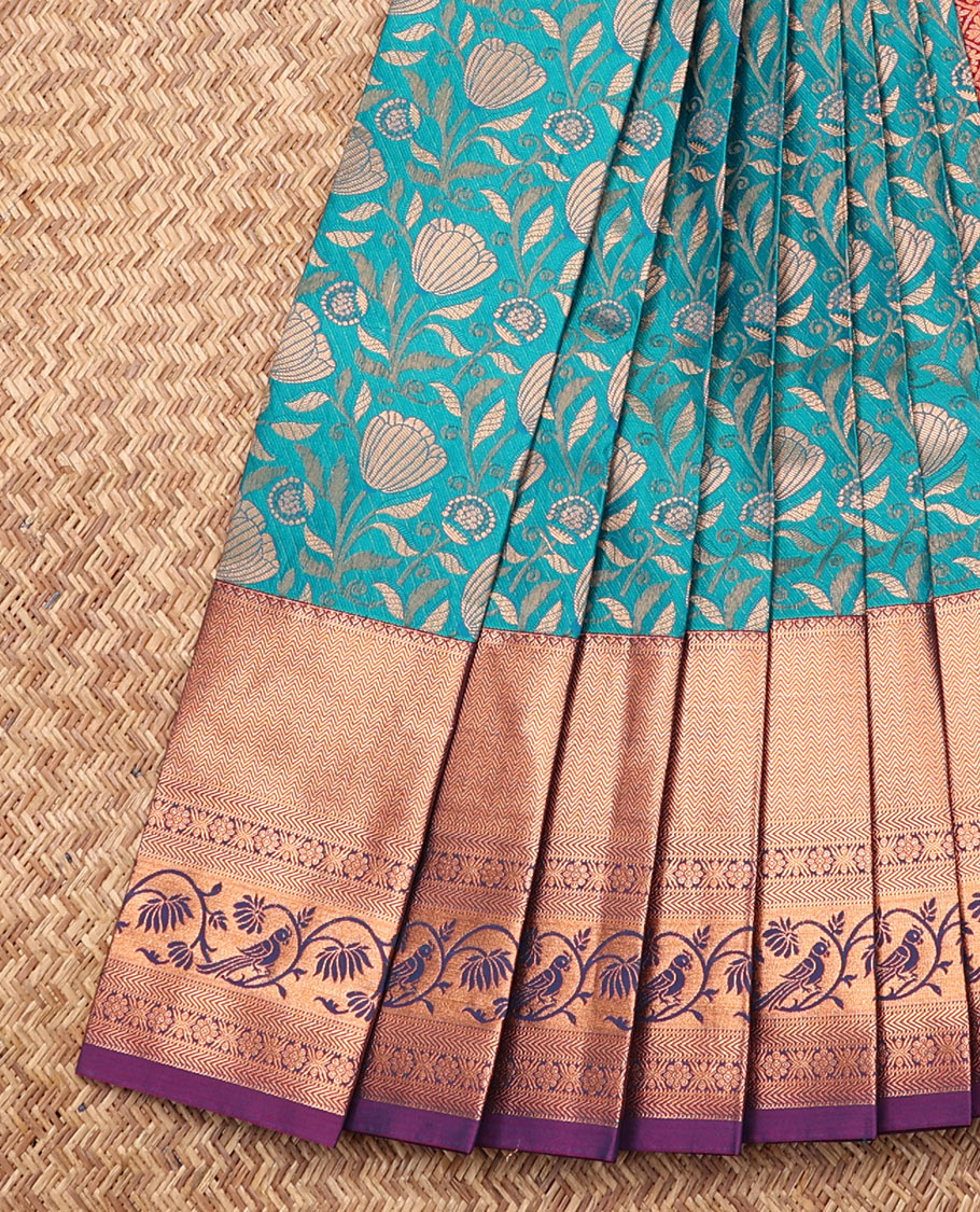 Blue Budget Silk Saree, Richly Detailed with Jacquard Design, Contrast Traditional Zari Border, Jaal Pallu, and a Contrast Blouse