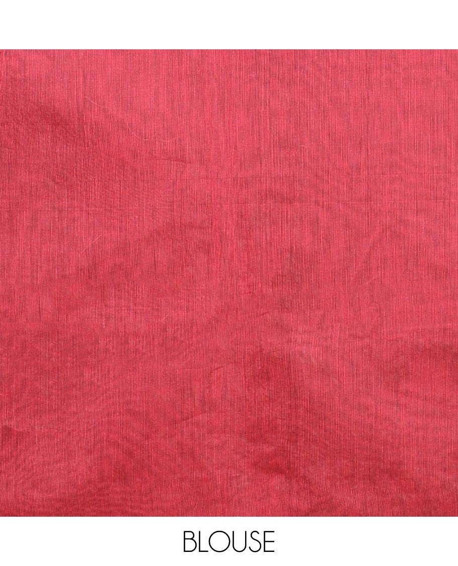 Borderless green triangle buttas semi-silk cotton saree, contrast pallu steeped with kolam buttas