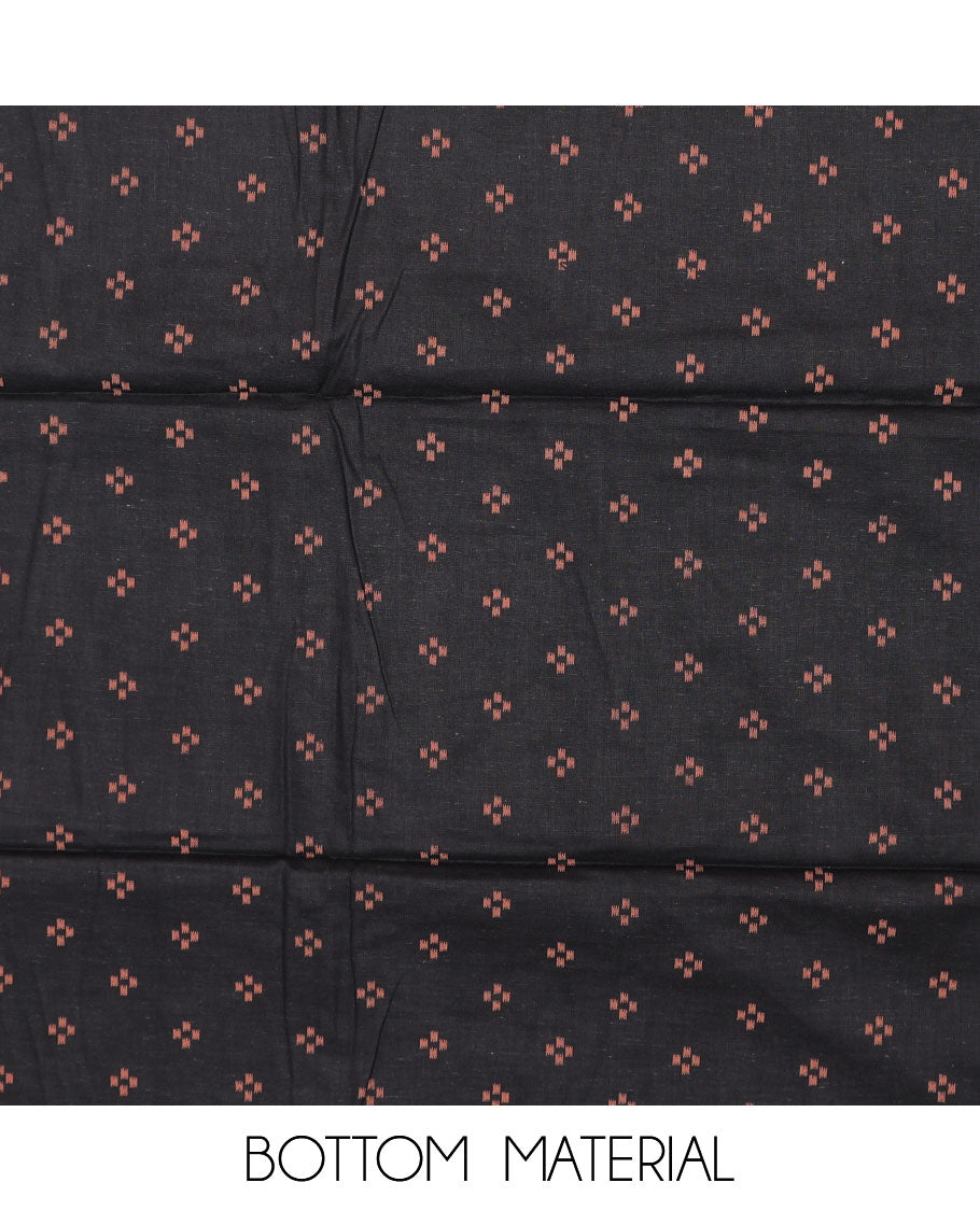 Black cotton chudidhar material set, floral & geometric printed top, printed bottom & floral-theme printed dupatta