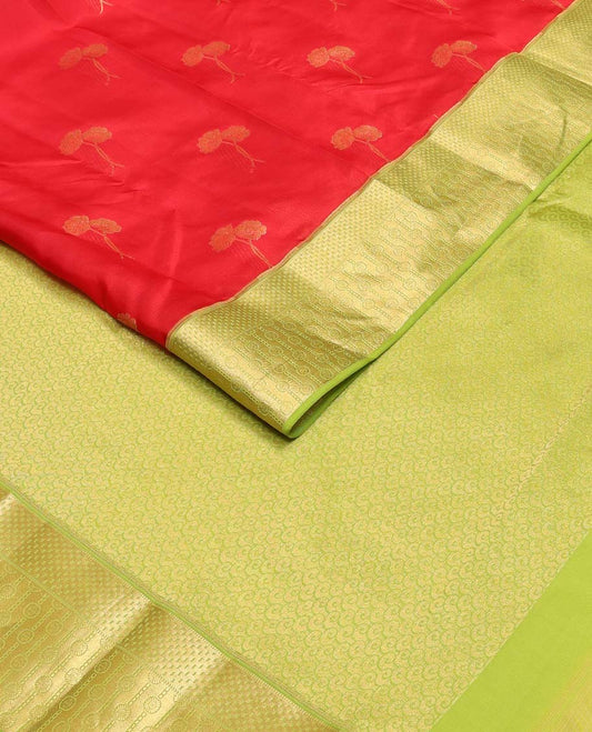 Red floral zari buttas Vasundhara silk mix saree, contrast border & pallu of geometric patterns