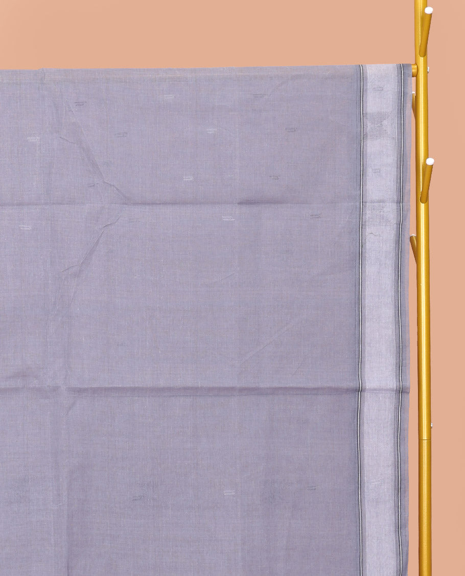 Grey Bengal Cotton Saree, Woven with Buttas, a Subtle Border, Pallu of Stripes, and a Matching Blouse