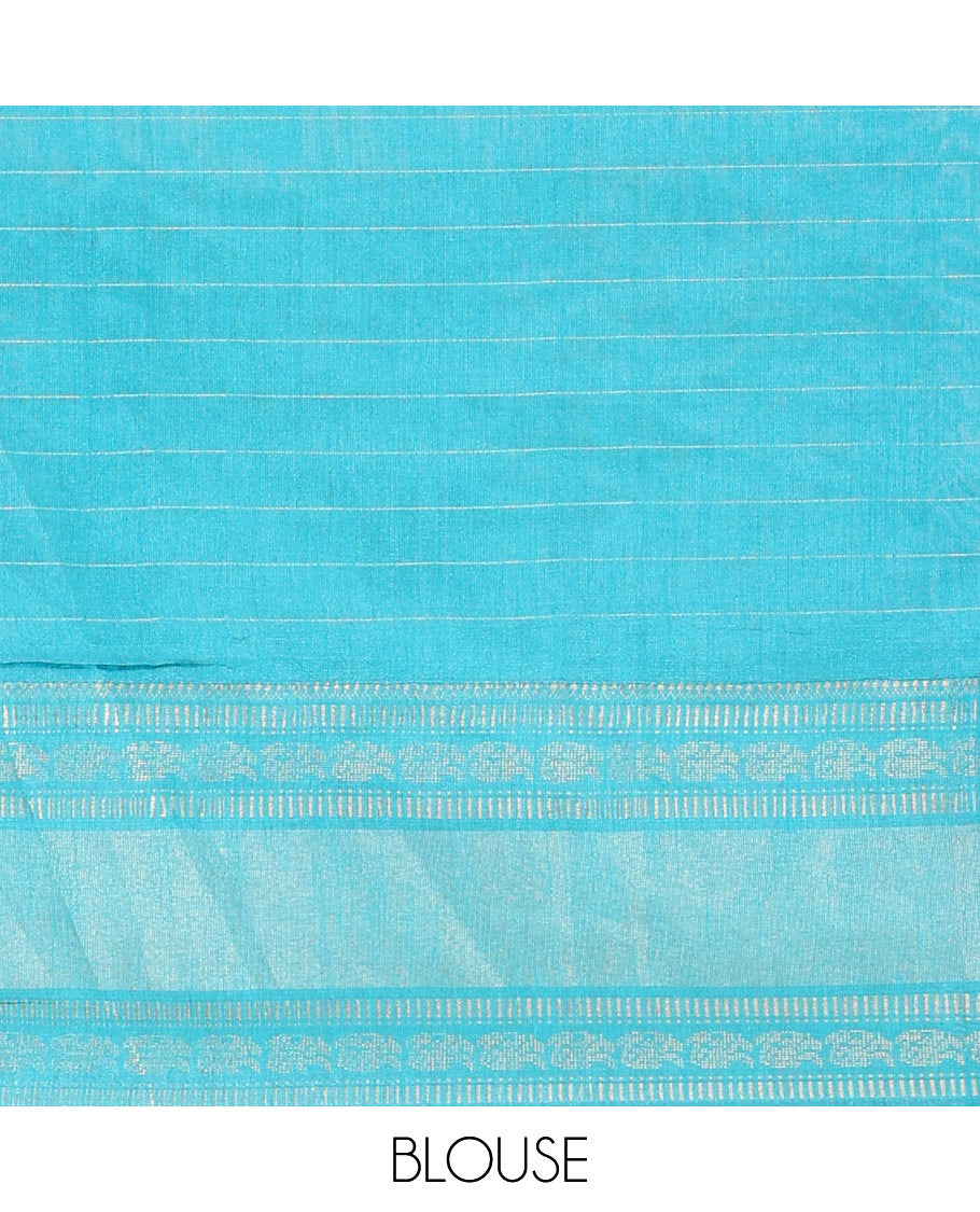 Violet polka dot butta enclosed checked semi-raw silk saree, contrast traditional zari design border, contrast diamond patterned pallu, and a contrast blouse