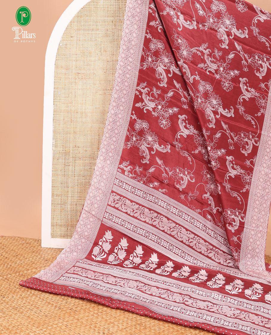 Onion pink printed turkey crepe sare with printed border & printed pallu along with printed blouse