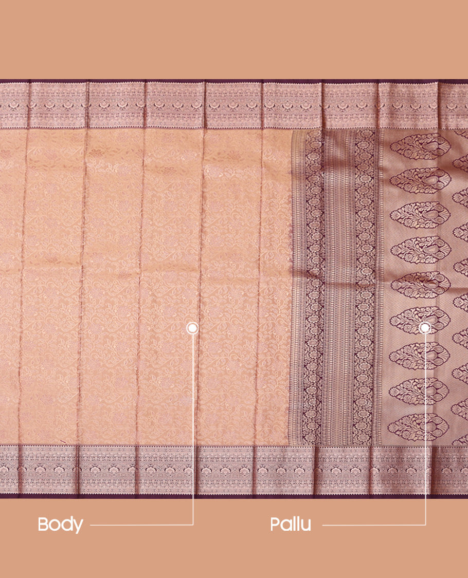 Light Brown Budget Silk Saree, Graced with Jacquard Design, Complemented by Contrast Traditional Zari Border, a Grand Pallu and a Contrast Blouse