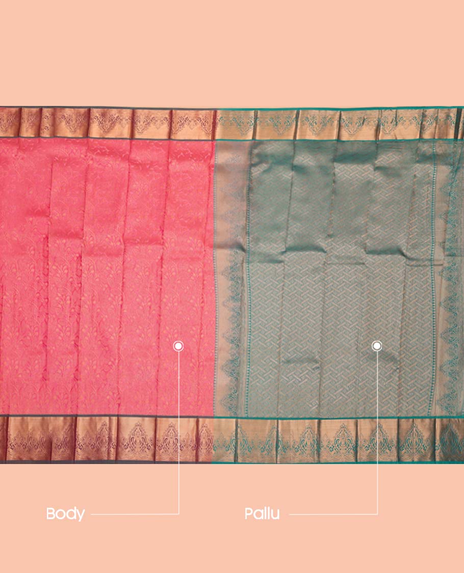 Pink Budget Silk Saree, Bedecked with Jacquard Design, Complemented by a Contrast Zari Border, Grand Pallu, and a Contrast Blouse